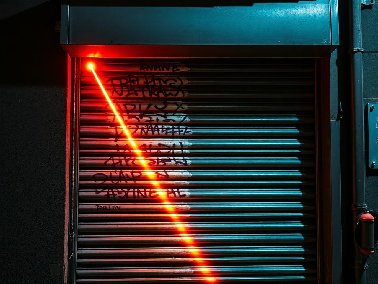 Rollgitter mit Graffiti wird per Laser gereinigt